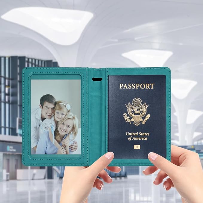 Passport Holder for Travel, Passport Holde Passport Cover Wallet Travel Passport Holders Must Haves for Women Men, PU Leather Passport Book Card Holder Case,Travelling Essentials, Green