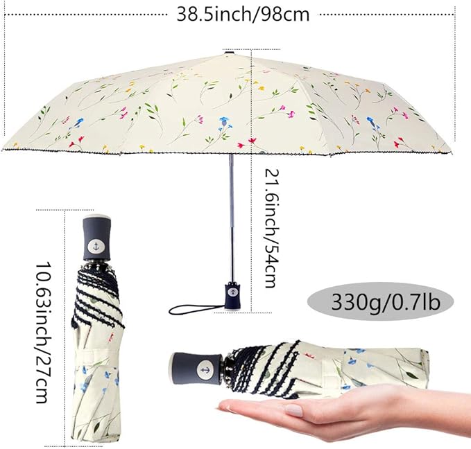 DBA FDJASGY Sun Umbrella Compact Folding Travel Umbrella Auto Open and Close for Windproof, Rainproof & 99.9% UV Protection Parasol with Black Anti-UV Coating