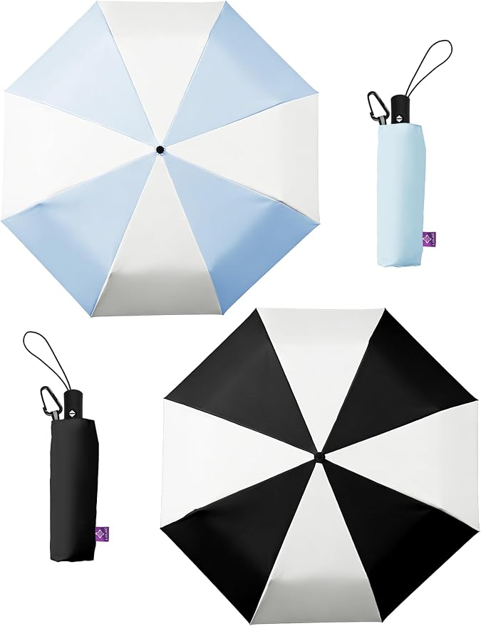 Windproof Travel Umbrella for Rain - 43" Auto Open Close 8-Rib Compact, Stylish Two-Tone Color Block Design, Easy-Close Folding Portable Parasol for Men & Women
