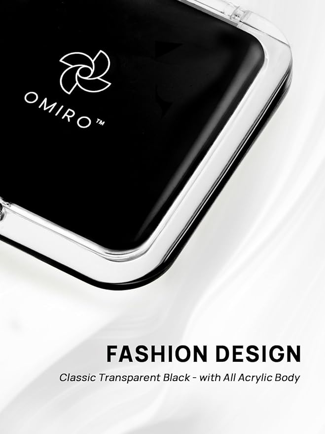 OMIRO Folding Compact Mirror, 1X/15X Magnification 3½” Pocket Size Square Hand Mirror for Travel Makeup (Transparent Black)