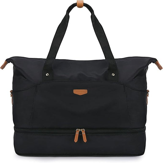 Missnine Weekender Bag for Women, Foldie Travel Bag Expandable with Shoes Compartment Travel Duffel 50L Carry on Overnight Gym