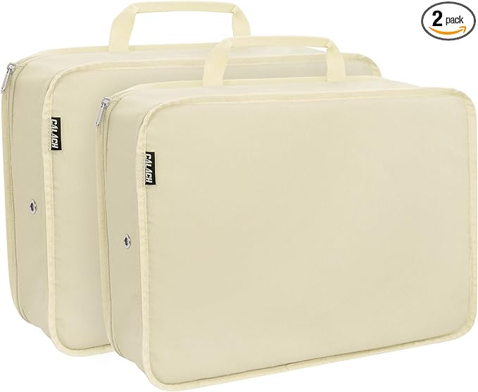 Extra Large Compression Packing Cubes for Travel Essentials, 2 Set Expandable Travel Cubes for Packing Bags Suitcase Organizer, Beige