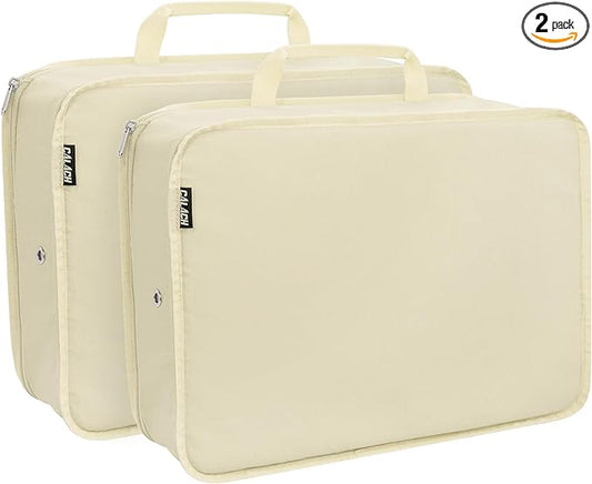 Compression Packing Cubes for Travel Essentials, 2 Pack Expandable Travel Cubes for Packing Bags Suitcase Organizer, Beige