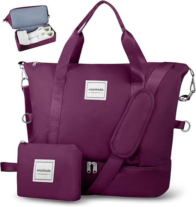 WOOMADA Weekender Bag for Women, Travel Duffel Bags with Shoe Compartment & Wet Pocket, Personal Item Bag for Airlines