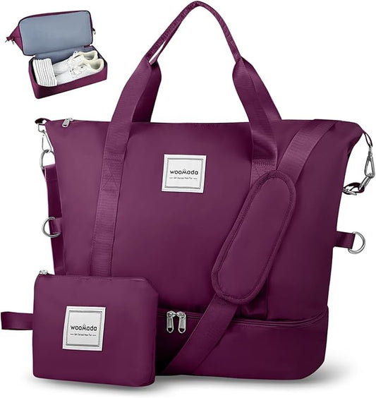 WOOMADA Weekender Bag for Women, Travel Duffel Bags with Shoe Compartment & Wet Pocket, Personal Item Bag for Airlines