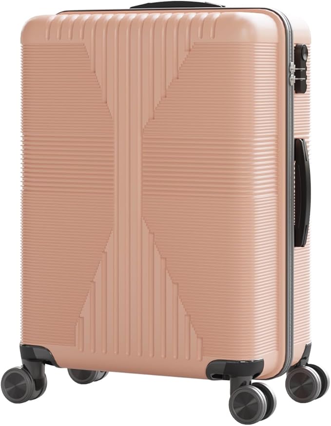 Karl home 24" Check-in Luggage, PP Hardside Checked Medium Suitcase with Wheels, Waterproof Durable Rolling Luggage with Built-in Lock for Travel Business, Light Pink