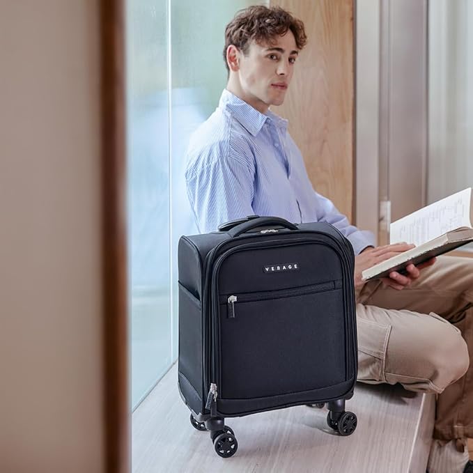 Verage Underseat Carry On Luggage with Wheels, 14.5-Inch Spinner Small Suitcase, Softside Lightweight Travel Bag for Men and Women, Airplane Carry On Bag, Black