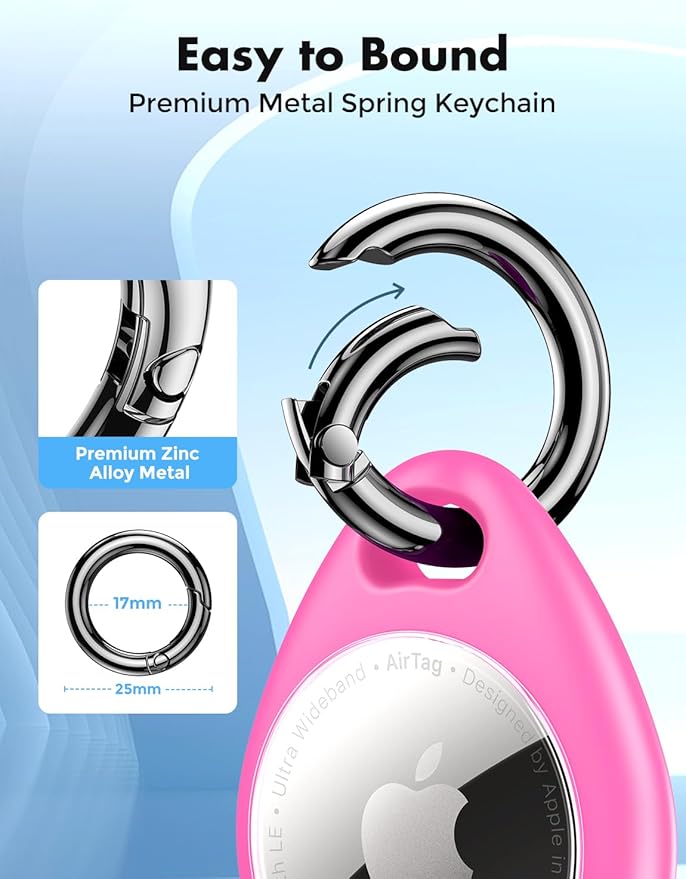 UNBREAKcable Holder for Apple AirTag - 4 Pack [Fit Tightly Design] [Easy to Install] [Hold Air Tag Securely] Waterproof TPU Shell Protective Case with All Metal Keychain Key Ring Clip