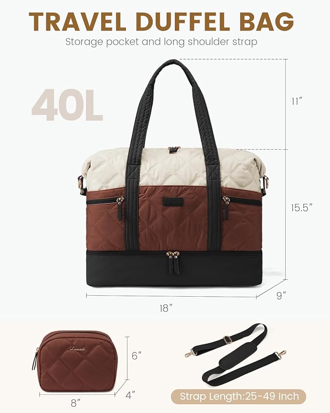 LOVEVOOK Travel Duffle Bag, Lightweight Weekender Bags for Women with Shoe Compartment, 40L Puffer Gym Bag Personal Item Travel Bag, Carry On Overnight Bags and Hospital Bag for Labor and Delivery
