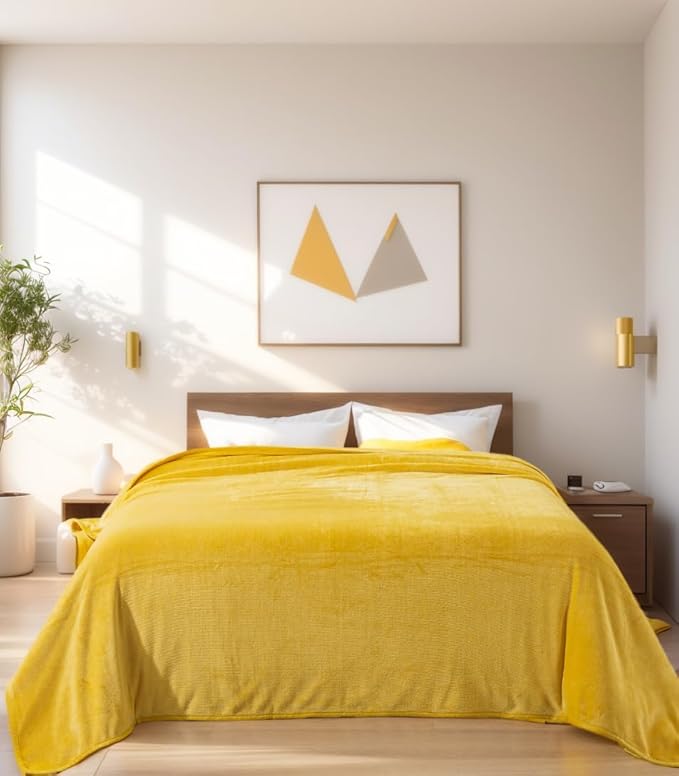 HOZY Soft Twin Size Blanket for All Season Lightweight Thermal Fleece Summer Autumn Fall Winter Spring Blankets for Twin/Twin XL Extra Long Bed Couch Sofa,66x90 Inches,Yellow