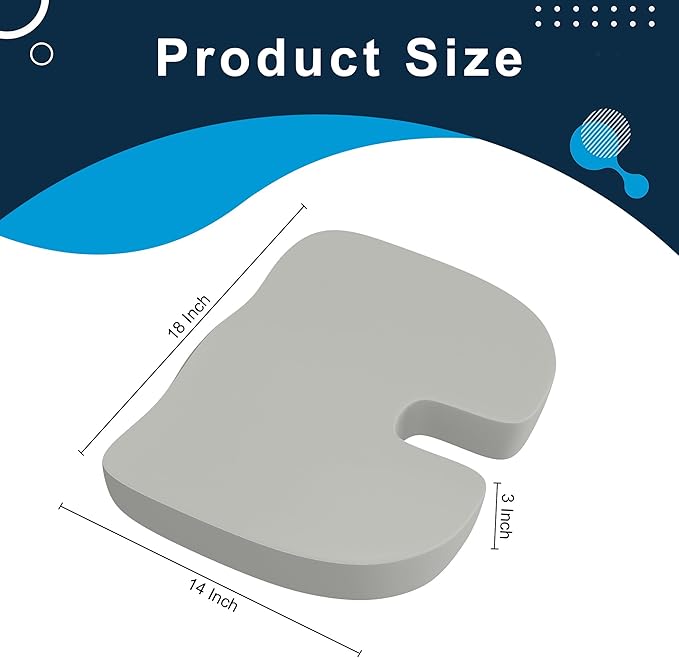 Memory Foam Cusion, Relief Pressure Seat Cusion for Office Chairs & Car Seat, Ergonomic Design Seat Cusion for Tailbone Pain Relief, Sciatica & Back Support