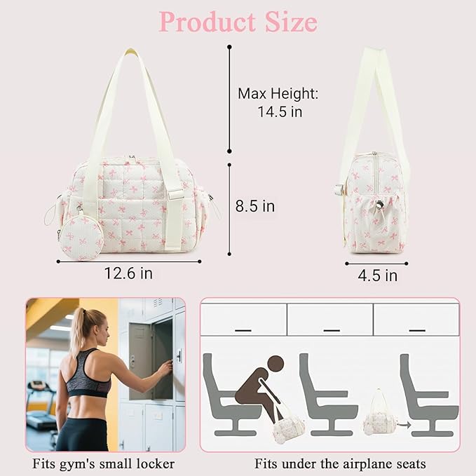 CAMTOP Mini Gym Bag for Women, Small Gym Tote Bag Puffy Quilted Sports Duffel Bag with Wet Compartment and Coin Purse Duffel Bags Dance Yoga Workout Bag for Gifts