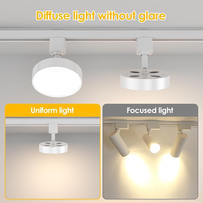 Diffuse LED Track Lighting Heads H Type, 12W 4000K, 4 Pack White | Track Light Heads Dimmable Kitchen Track Lighting Fixtures Ceiling, Compatible with H Track Rails，Flicker Free CRI90+ 1000lm