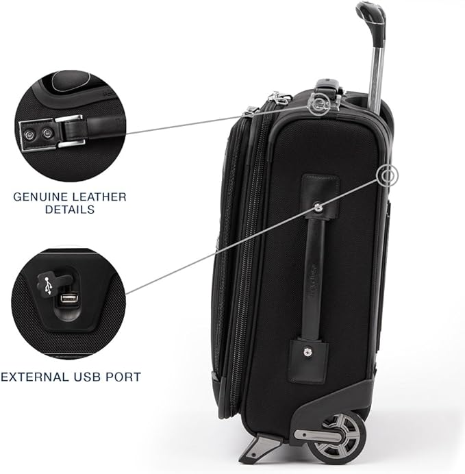 Travelpro Platinum Elite Softside Expandable Carry on Luggage, 2 Wheel Upright Regional Suitcase, USB Port, Men and Women, Shadow Black, Carry On 16-Inch