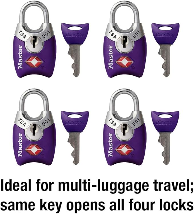 Master Lock 4689Q TSA Approved Luggage Lock, 4 Pack, Colors May Vary