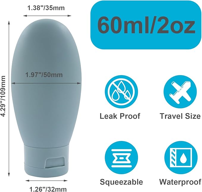 3pcs Travel Bottles - 60ml Leakproof & Squeezable Refillable Containers for Toiletries, Shampoo & Lotion (Solid Color)