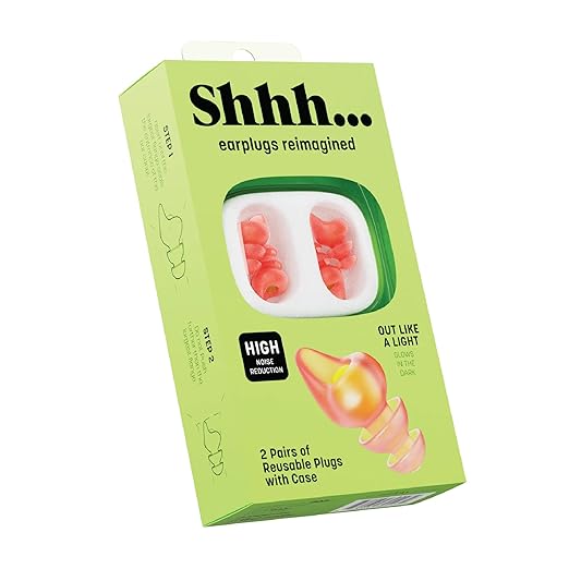 Shhh… Out Like a Light Earplugs for Sleeping – High Noise Reduction Sleep Earplugs with Glow Core, Super Soft Thermoactive Material, 2 Pairs with Case, for Snoring & Loud Environments