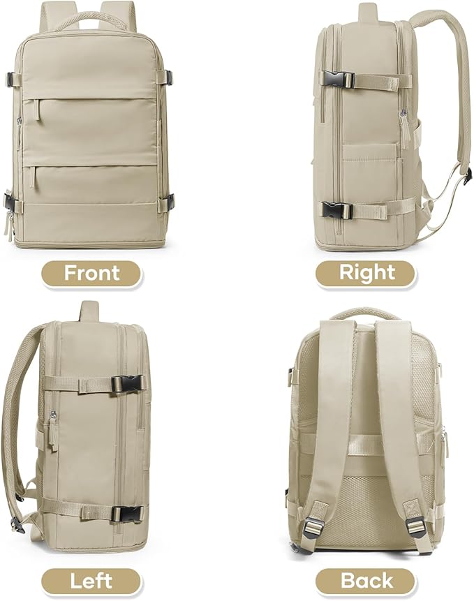 coowoz Large Travel Backpack For Women Men,Carry On Backpack Flight Approved,Hiking Backpack Waterproof Outdoor Rucksack Casual Daypack Fit 15.6 Inch Laptop Shoes Compartment (Khaki-L)