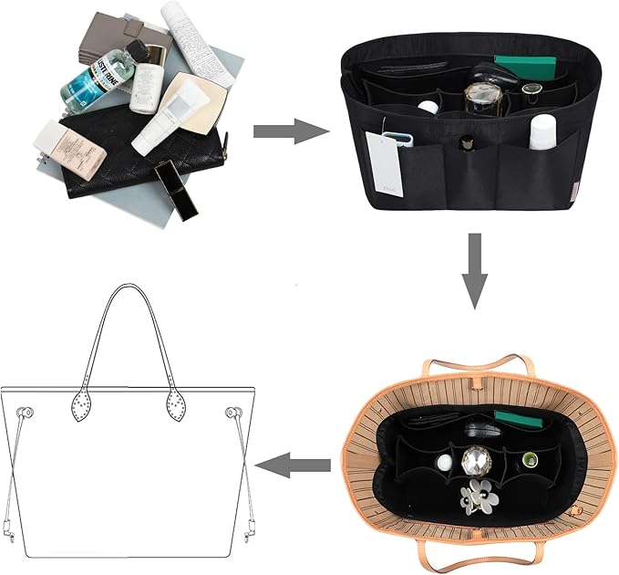 ZTUJO Purse Organizer Insert, Felt Bag Organizer For Handbag Purse Organizer,13 Colors, 6 Size (X-Large, Silky Black)