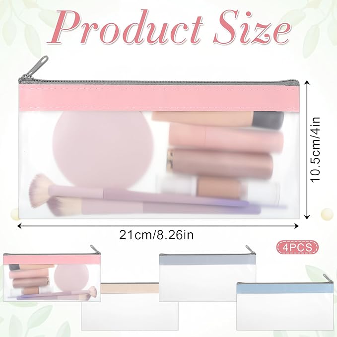 4 Pcs Clear Zipper Pouches, 8.26 x 4 Inch Mini Makeup Bag Waterproof Money Bags with Zipper Pocket Coin Pouch Clear Pencil Pouch Multi-Purpose Storage Bags for Purse Keys Toiletries Office Supplies