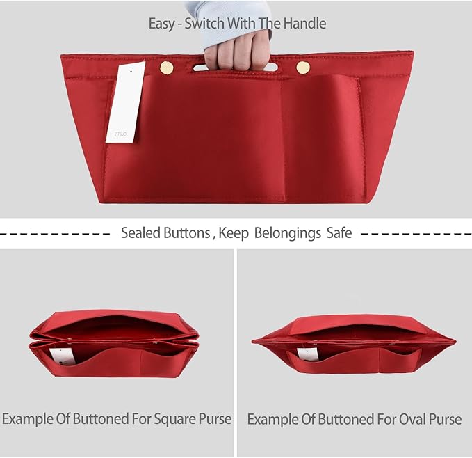 ZTUJO Purse Organizer Insert For Handbags, Silky Bag Organizer With 2 Zippers For Speedy Neverful Tote and More (Red, Large)