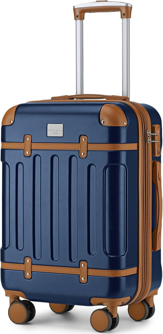 LARVENDER Carry On Luggage 22x14x9 Airline Approved with Spinner Wheels, Expandable 20 Inch Luggage with TSA Lock, Hard Shell Carry On Suitcases for Women Men, Navy Blue
