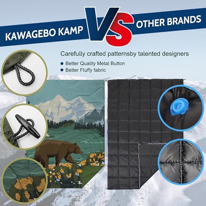 Camping Blanket Puffy - Outdoor Stadium Blanket Wearable, Lightweight, Packable, Machine Washable Camping Quilt for Traveling, Picnic, Beach, Party 78"x 56" (Haze Blue)