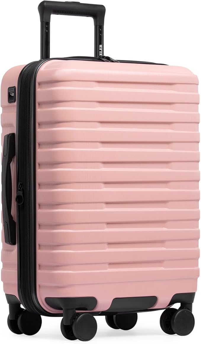 U.S. Traveler Boren Expandable Hardside Rugged Travel Luggage with 8 Spinner Wheels, Rose Pink, Carry-on 22-Inch