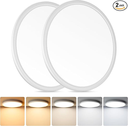 12 Inch LED Flush Mount Ceiling Light Fixture, Dimmable, 3200LM | 24W 2700K/3000K/4000K/5000K/6500K Selectable Super Slim Low Profile Ceiling Lamp for Kitchen, Bedroom, Closet, White 2 Pack