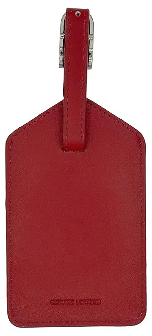 Red Genuine Top Grain Leather Luggage Tag