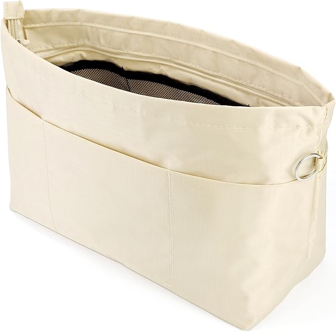 Time Wing Handbag Tote Purse Organizer Insert Bag Liner Shaper Divider Zipper 11 Pockets Compartments Small Beige