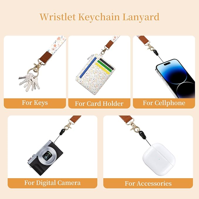 Hancynir Florals Slim Wallet Women Credit Card Holder, RFID Blocking Front Pocket Wallet Wristlet Keychain Lanyard, Small Cute Mini Card Case, Thin Travel Zipper Coin PU Leather Ladies Female Gifts