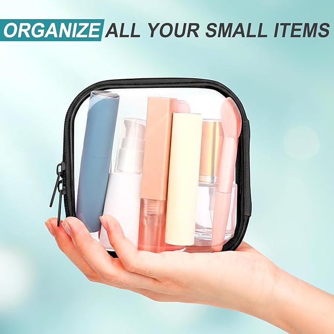 Sanwuta 6 Pcs Clear Hard Zipper Case Plastic Zipper Pouches Transparent Makeup Bag Pencil Case Pouches Toiletry Diaper Bag for Travel Toy Storage Organizer Bins(Black,5 x 5 x 2 Inch)