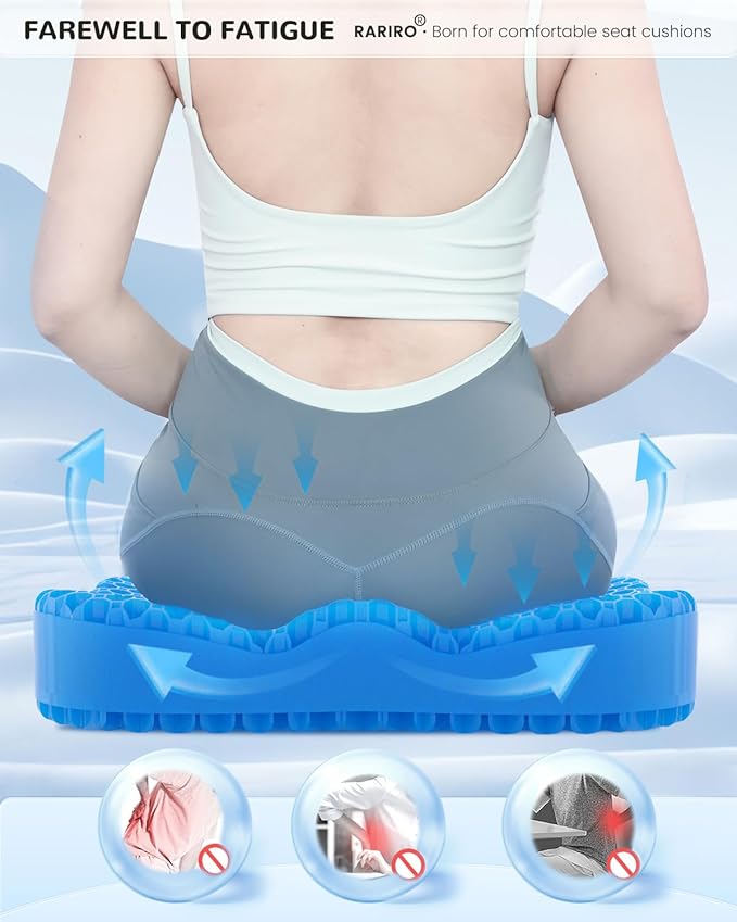 Enlarged 19.7" Gel Seat Cushion, Egg Gel Chair Pads for Wheelchair Pressure Coccyx Sciatica Pain Relief, Cooling Desk Seat Cushion for Kayak, Car, Office Chair Long Sitting[Blue]