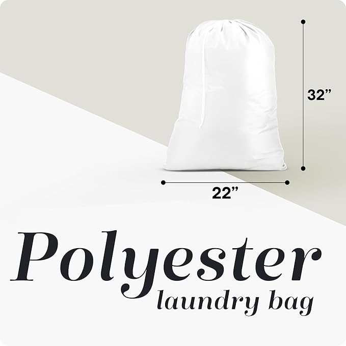 Handy Laundry Heavy Duty Laundry Bag – 22 x 32 in Durable Polyester, Extra Large, Machine Washable, Strong Drawstring Closure, Laundry Essentials for Travel, Dorm, Storage, White