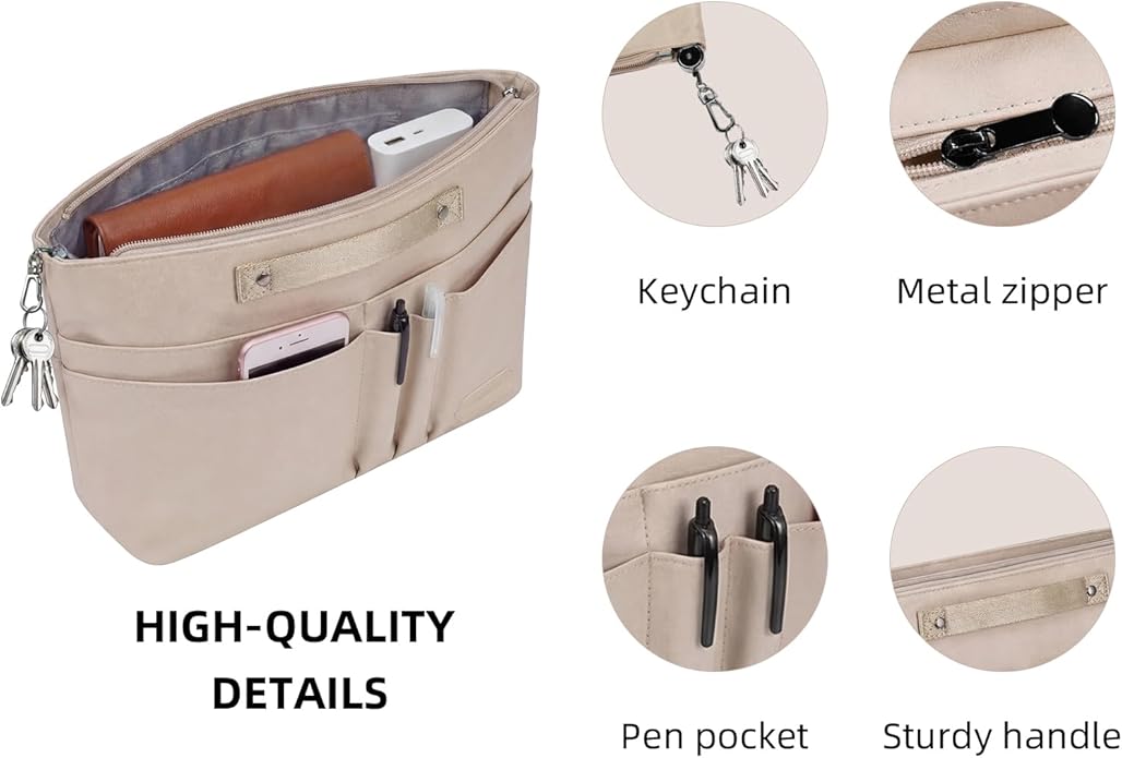 VANCORE Purse Organizer Insert for Handbags,Tote Bag Organizer Insert with Zipper Bag,Premium Handbag Organizer Inside Liner for Women with 15 Pockets