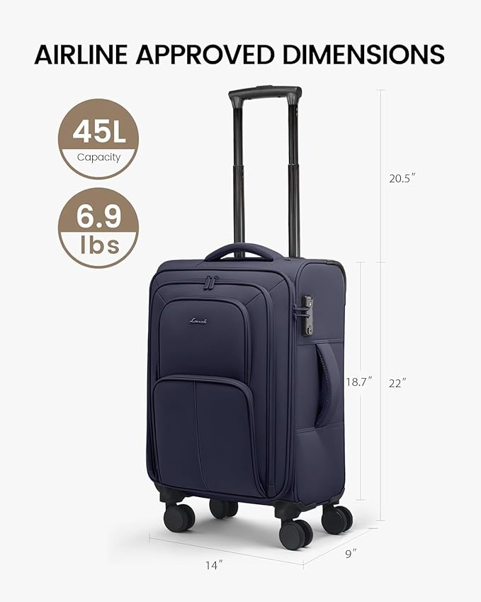 LOVEVOOK Carry On Luggage 22x14x9 Airline Approved, 22 Inch Softside Suitcases with Spinner Wheels, Lightweight Carry-on Suitcase with TSA Lock for Women Men, Large Luggage for Travel Business Trip