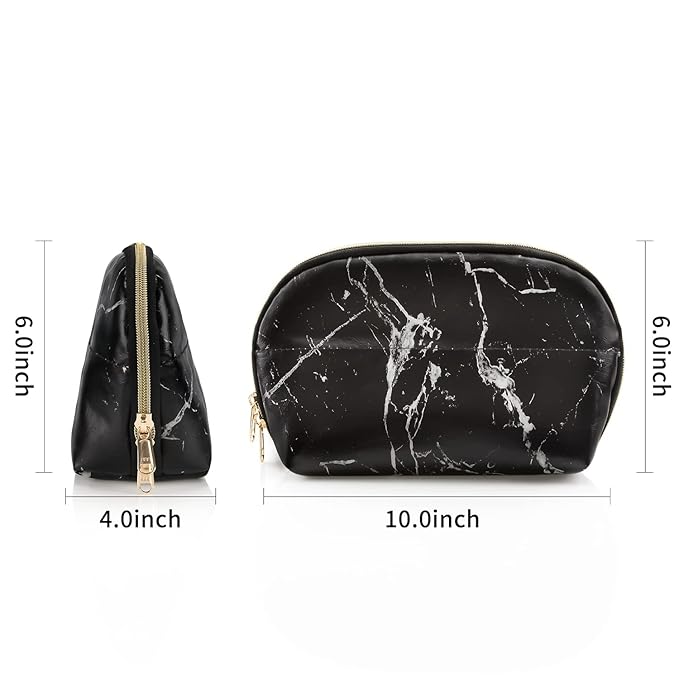 Ethereal Large Cosmetic Bag, Marble Black Travel Makeup Bag Waterproof Makeup Organizer Bag Portable Makeup Bag Purse Small Toiletry Bag for Women