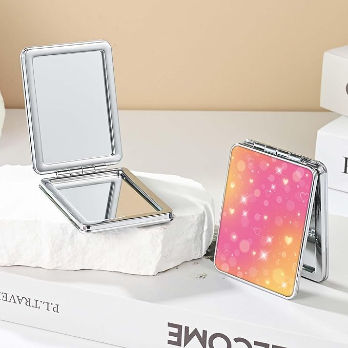 Pocket Mirror, Small Travel Mirror with Magnification, Portable Double-Sided Magnifying Cosmetic Mirror for Daily (Glittering)