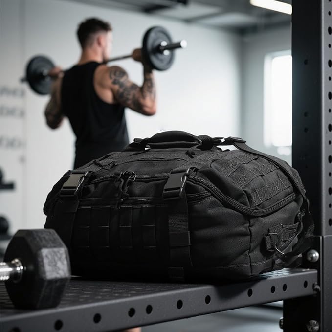 Travel Duffle Bag Backpack for Men - Large Tactical Bags Weekender Gym Bag for Overnight Traveling Military Workout Deployment Sports (Black, 45L)