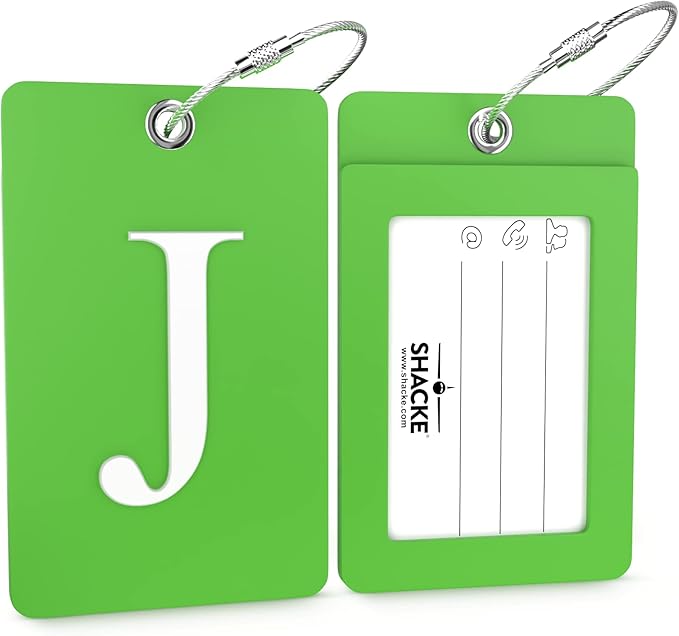 Shacke Luggage Tag Initial – Fully Bendable Tag w/Stainless Steel Loop (Letter J)