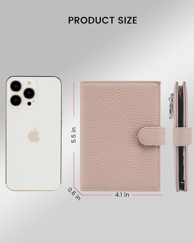 Karmiir RFID Passport Holder Travel Wallet for Women, Leather Passport Cover Wallet with Card Holders SIM Slots,Zippered Coins Pocket and Cash Slot Slim Compact Travel Wallet (Pink)