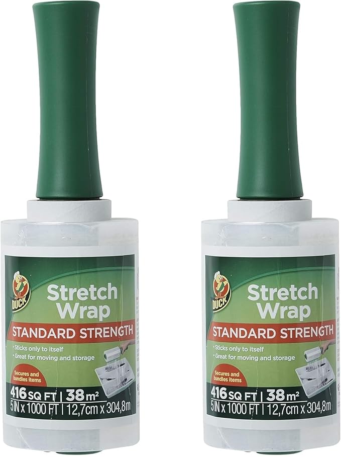 Duck Brand Stretch Wrap Roll, Clear, 5 inches by 1000 feet, 285849, Set of 2