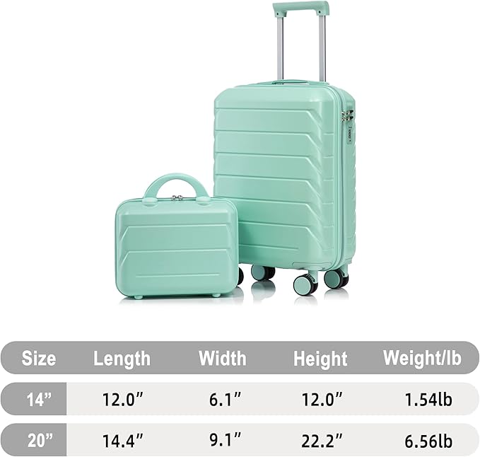 Hardshell Luggage, Lightweight ABS Suitcase with Spinner Wheels, 20/14 Inch