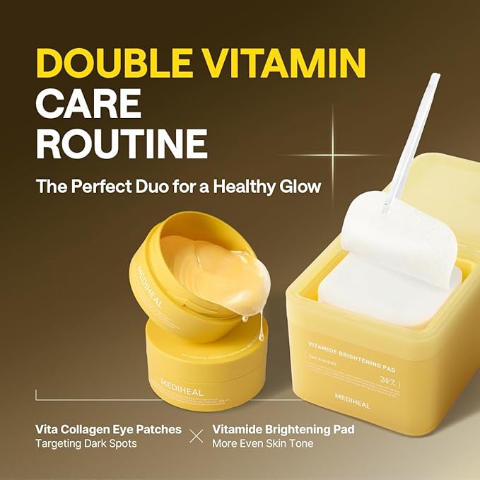 Mediheal Vita Collagen Under Eye Patches for - Korean Hydrogel Eye Pads (60 patches) with 7 Vitamin & 5 Micro Collagen. Moisturizng & Non Irritating Eye Gel Mask. Sealing Cap Included.