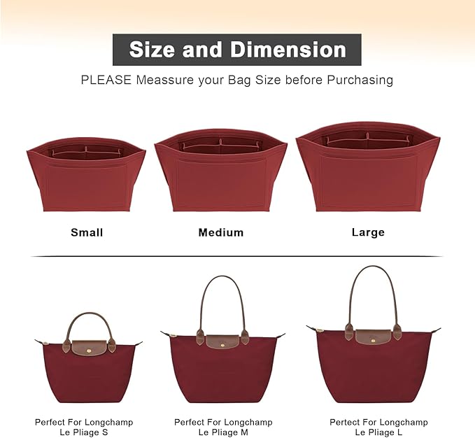 LOUKAYCCI Purse Organizer Insert for Longchamp Le Pliage M Handbag Insert Felt Long Champ Tote Bag Organizer Insert with Cup (BurGundy, Medium)