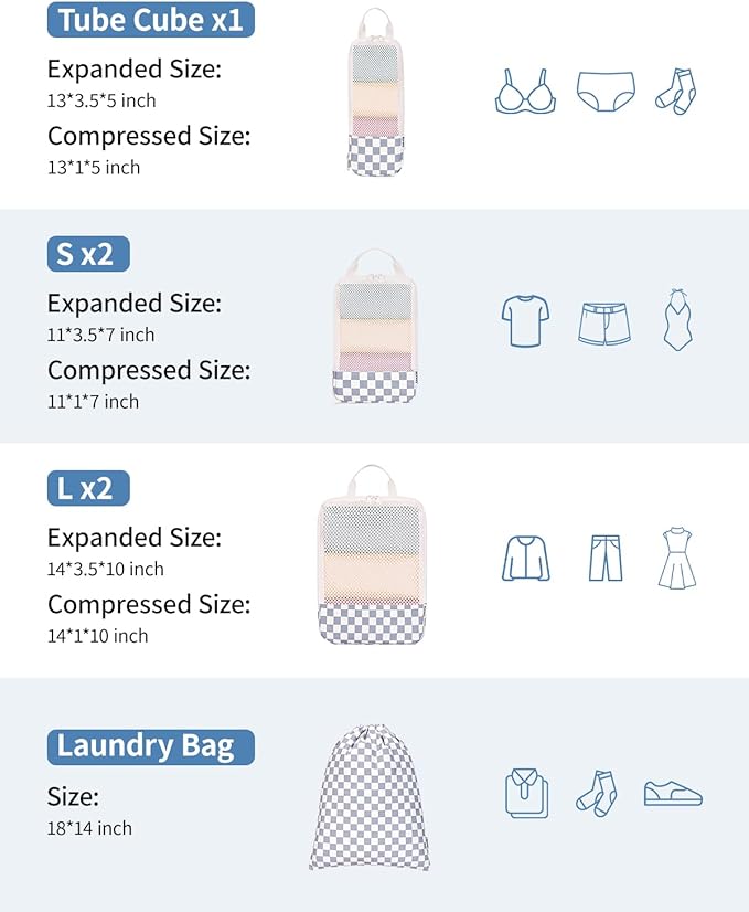 Narwey 6 Set/5 Set Compression Packing Cubes for Travel Kids Women Carry on, Packing Organizers Bag for Backpack Luggage Suitcase Duffle Bags