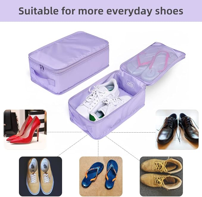Travel Shoe Bags, Foldable Waterproof Shoe Pouches Organizer-Double Layer (8 Purple Shoe Bags)