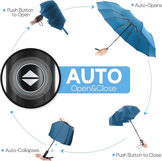 Travel Compact Umbrella, Folding Travel Umbrella for Rain and Shine Small, Windproof Automatic Open/Close, Portable Umbrellas