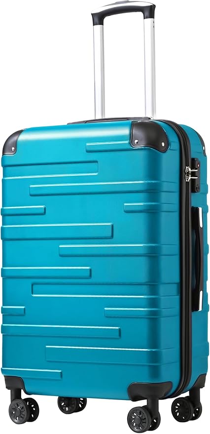 Coolife Hardside Checked Luggage with TSA Lock, Spinner Wheels, Telescopic Handle, Lightweight Suitcase (Lake Blue, L(28in))